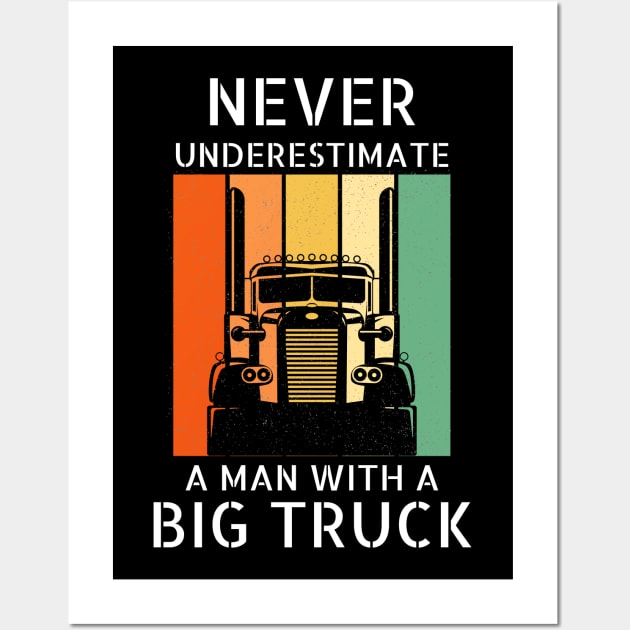 Never Underestimate A Man With A Big Truck 18 Wheeler Trucker Wall Art by Carantined Chao$